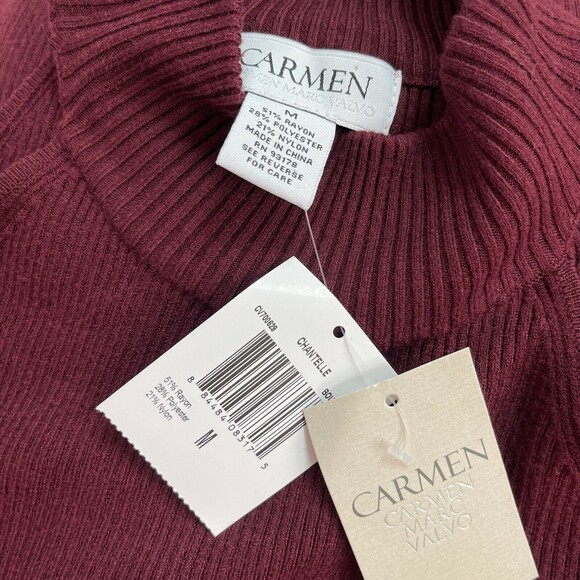 Carmen Marc Valvo Women's Sweater Medium Red Maroon Burgundy NWT - Picture 8 of 9